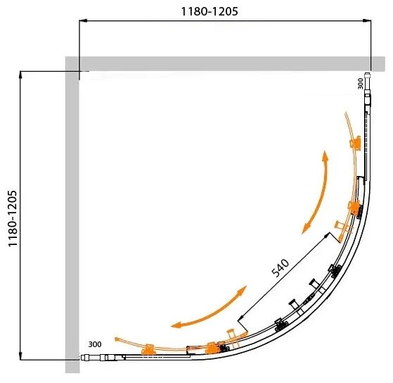 Душевой уголок (120х120) CEZARES MOLVENO MOLVENO-R-22-90+30-C-Cr-IV